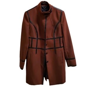 French Connection Wool Blend Jacket High Neck Buckle Detail Buttons Size 6 US